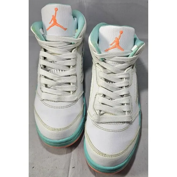 Nike Youth's Air Jordan Retro 5 White/Crimson Pulse Aqua Size 2.5Y