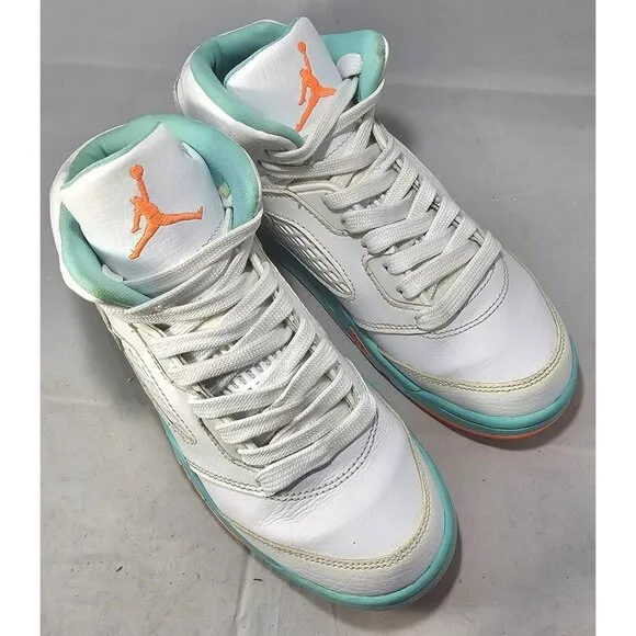 Nike Youth's Air Jordan Retro 5 White/Crimson Pulse Aqua Size 2.5Y