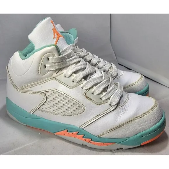 Nike Youth's Air Jordan Retro 5 White/Crimson Pulse Aqua Size 2.5Y
