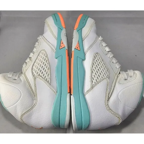 Nike Youth's Air Jordan Retro 5 White/Crimson Pulse Aqua Size 2.5Y