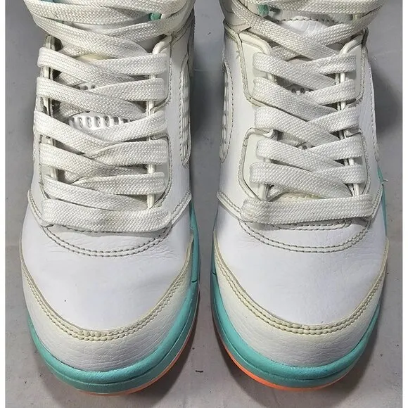 Nike Youth's Air Jordan Retro 5 White/Crimson Pulse Aqua Size 2.5Y