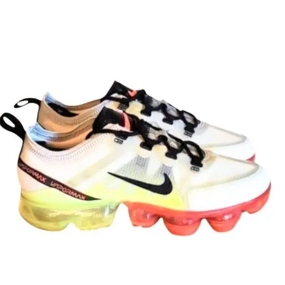 NIKE Air VaporMax 2019 'Pure Platinum Volt Crimson ' Running Shoes Size 7