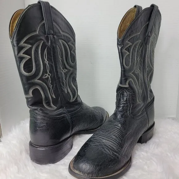 Nocona Ostrich Boots Mens Size 10 D Black Cowboy Western Round Toe Shoes