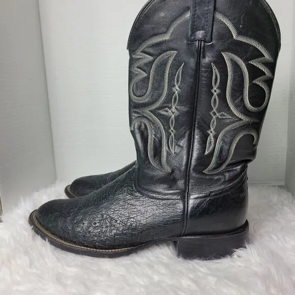 Nocona Ostrich Boots Mens Size 10 D Black Cowboy Western Round Toe Shoes