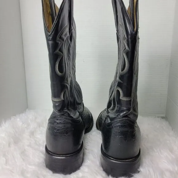 Nocona Ostrich Boots Mens Size 10 D Black Cowboy Western Round Toe Shoes