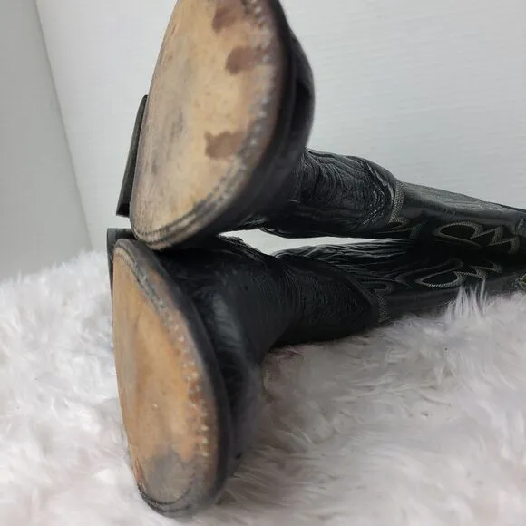 Nocona Ostrich Boots Mens Size 10 D Black Cowboy Western Round Toe Shoes