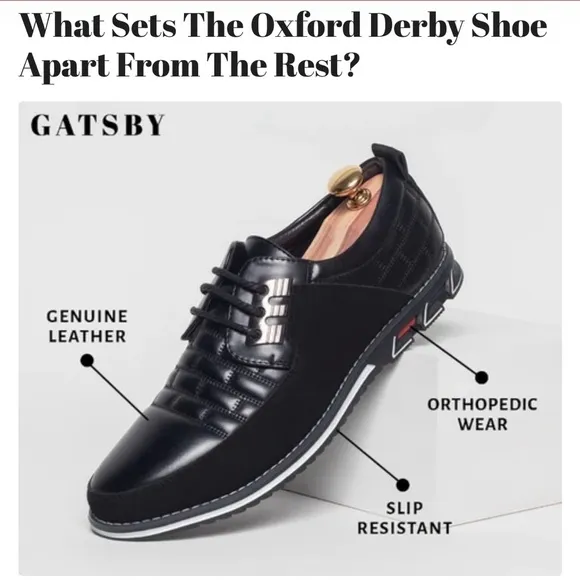 NWOB Gatsby Mens Oxford Derby Orthopedic Leather Shoes