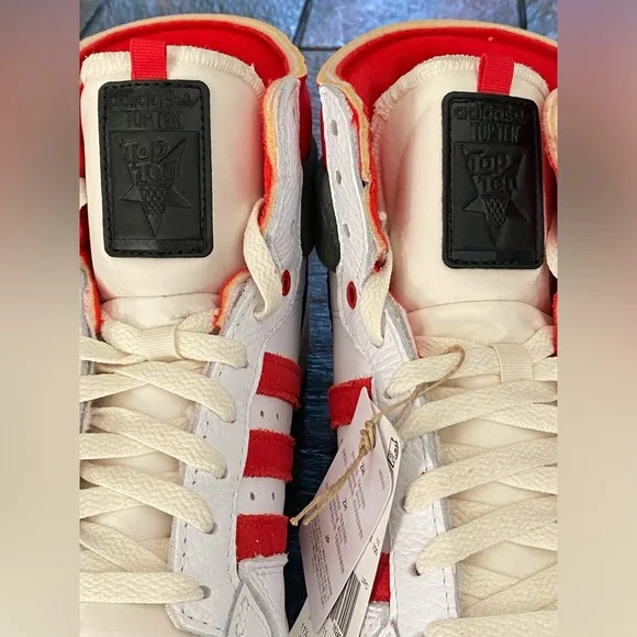NWOT Adidas Originals Men's White Red Black Top Ten PB Sneakers Shoes Size 11.5