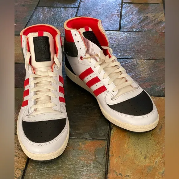 NWOT Adidas Originals Men's White Red Black Top Ten PB Sneakers Shoes Size 11.5
