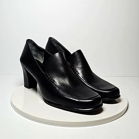 NWOT Franco Sarto Nolan Pump Loafer Shoes Block Heel Round Toe Slip-On Black 9.5