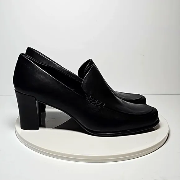 NWOT Franco Sarto Nolan Pump Loafer Shoes Block Heel Round Toe Slip-On Black 9.5
