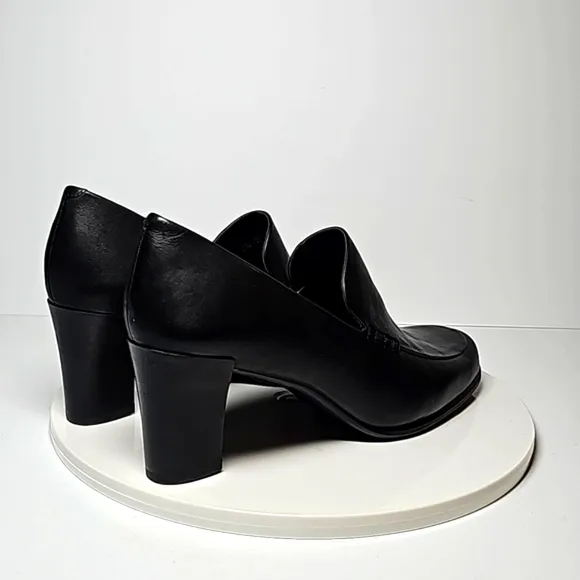 NWOT Franco Sarto Nolan Pump Loafer Shoes Block Heel Round Toe Slip-On Black 9.5