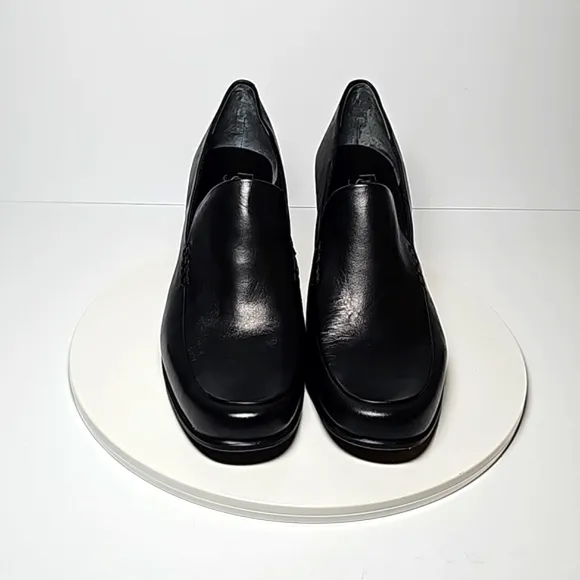 NWOT Franco Sarto Nolan Pump Loafer Shoes Block Heel Round Toe Slip-On Black 9.5
