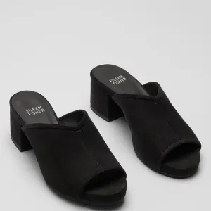 NWT Eileen Fisher Women's Black Block Heel Mules Fala Tumbled Nubuck Mule 6.5