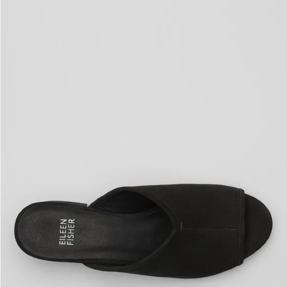 NWT Eileen Fisher Women's Black Block Heel Mules Fala Tumbled Nubuck Mule 6.5