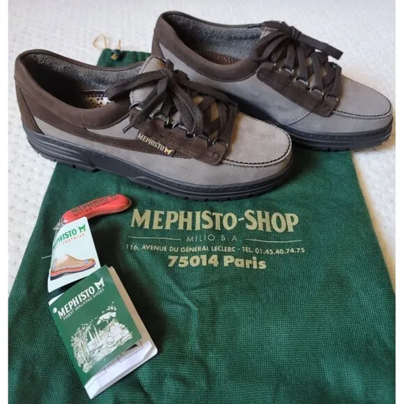 NWT Mephisto Womens Trampolins Leather Lace Up Walking Shoes Brown Gray, 7