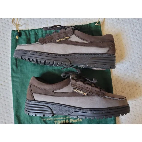 NWT Mephisto Womens Trampolins Leather Lace Up Walking Shoes Brown Gray, 7