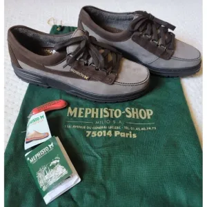 NWT Mephisto Womens Trampolins Leather Lace Up Walking Shoes Brown Gray, 7