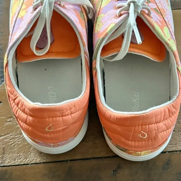 OLUKAI Kohu Coral Lei Hawaiian Floral Print Sneakers Drop-In Heel Shoes SZ 7 EUC