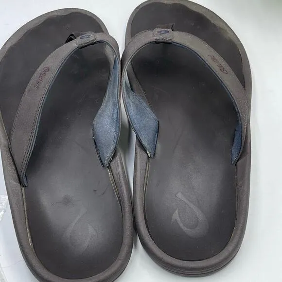 OLUKAI Mens Shoes OHANA Brown Flip Flops Sandals Thongs Size 14 Slip On