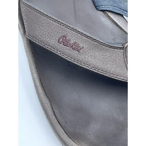 OLUKAI Mens Shoes OHANA Brown Flip Flops Sandals Thongs Size 14 Slip On