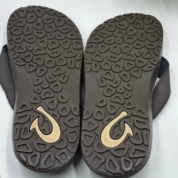 OLUKAI Mens Shoes OHANA Brown Flip Flops Sandals Thongs Size 14 Slip On