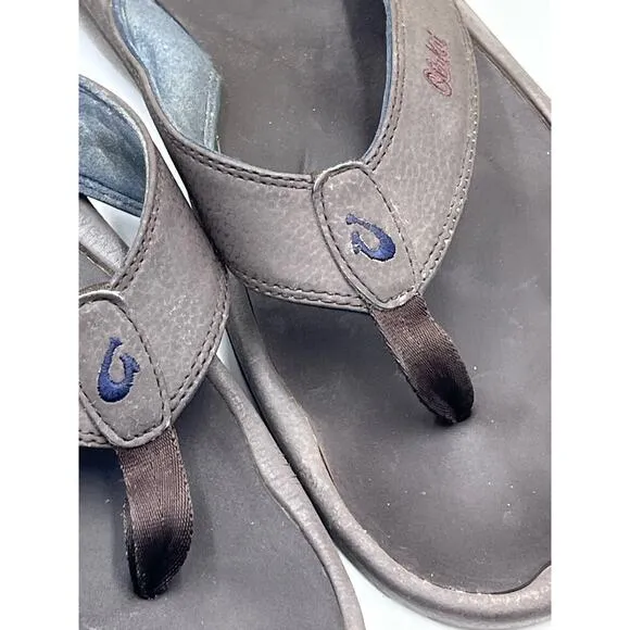 OLUKAI Mens Shoes OHANA Brown Flip Flops Sandals Thongs Size 14 Slip On