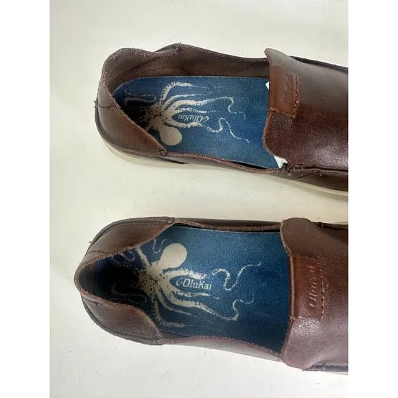 Olukai Nalukai Slip On Shoes Brown Leather Loafer Fold Down Heel Men's Size 8.5