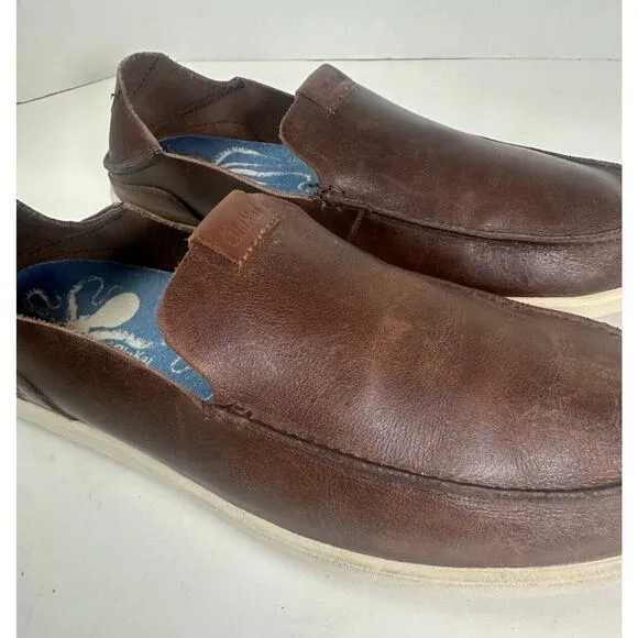 Olukai Nalukai Slip On Shoes Brown Leather Loafer Fold Down Heel Men's Size 8.5