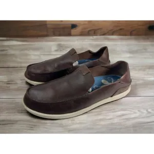 Olukai Nalukai Slip On Shoes Brown Leather Loafer Fold Down Heel Men's Size 8.5