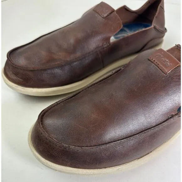 Olukai Nalukai Slip On Shoes Brown Leather Loafer Fold Down Heel Men's Size 8.5