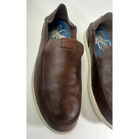 Olukai Nalukai Slip On Shoes Brown Leather Loafer Fold Down Heel Men's Size 8.5