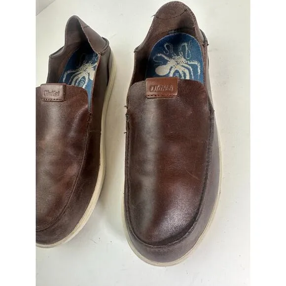 Olukai Nalukai Slip On Shoes Brown Leather Loafer Fold Down Heel Men's Size 8.5