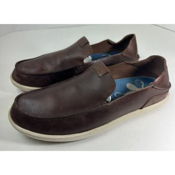 Olukai Nalukai Slip On Shoes Brown Leather Loafer Fold Down Heel Men's Size 8.5