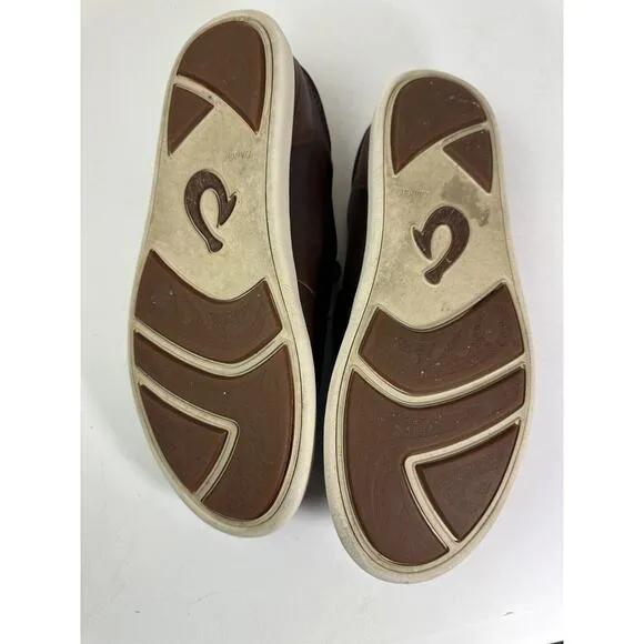 Olukai Nalukai Slip On Shoes Brown Leather Loafer Fold Down Heel Men's Size 8.5