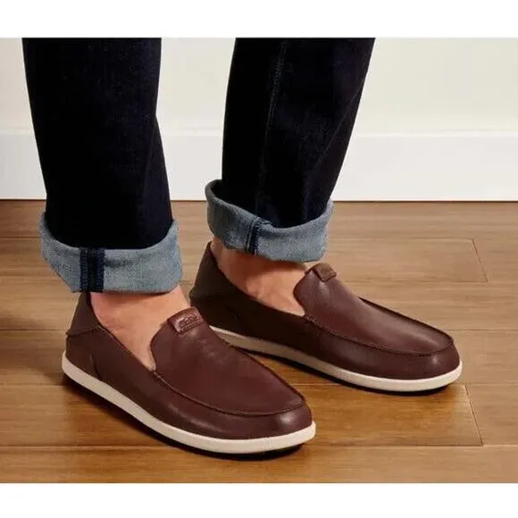 Olukai Nalukai Slip On Shoes Brown Leather Loafer Fold Down Heel Men's Size 8.5