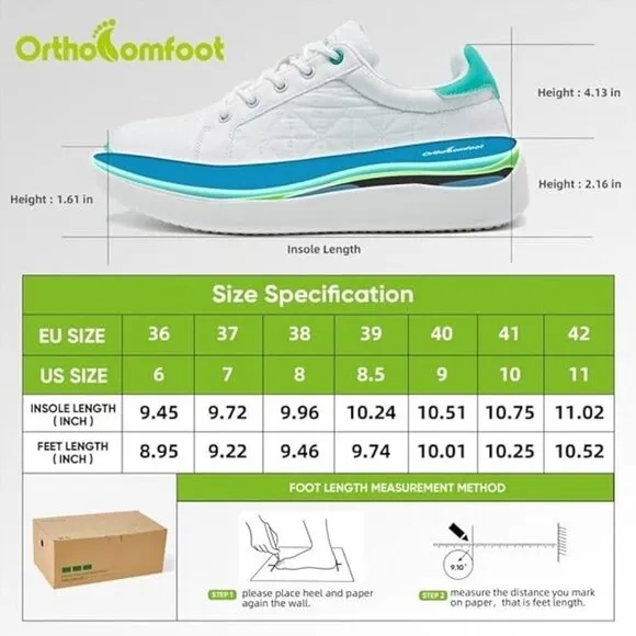 OrthoComfoot White Aqua Comfy Platform Sneakers Arch Support Walking Shoes 39