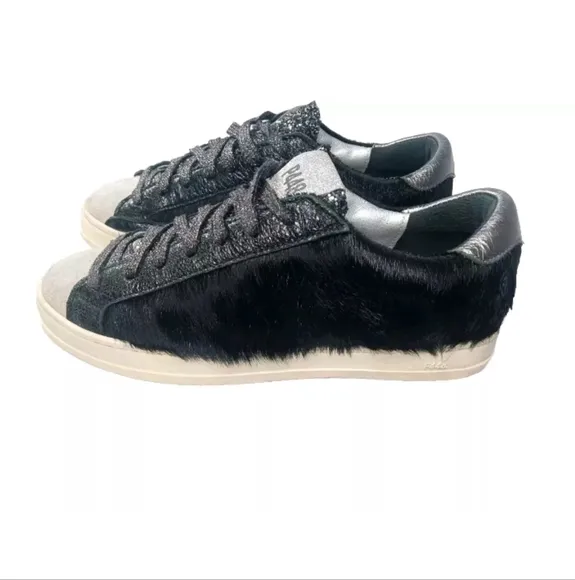 P448 Women's John Calf Hair Lace Up Sneakers Size 6 Shoes EU 36 Black