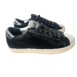 P448 Women's John Calf Hair Lace Up Sneakers Size 6 Shoes EU 36 Black