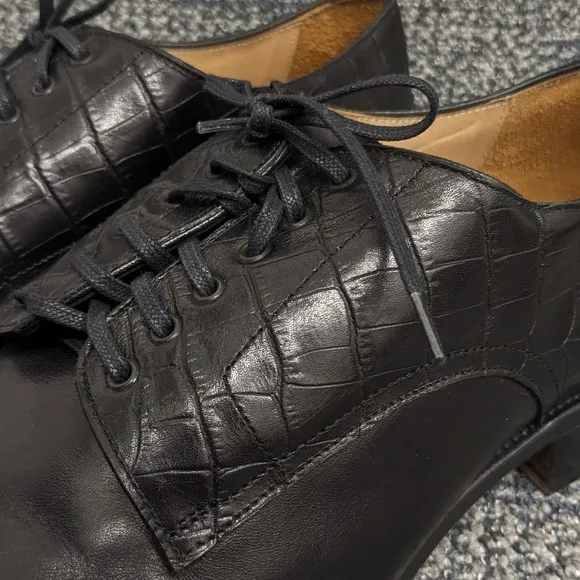 Paul Fredrick Mens Crocodile Embossed Leather Cap Toe Oxford Shoes Black 13M