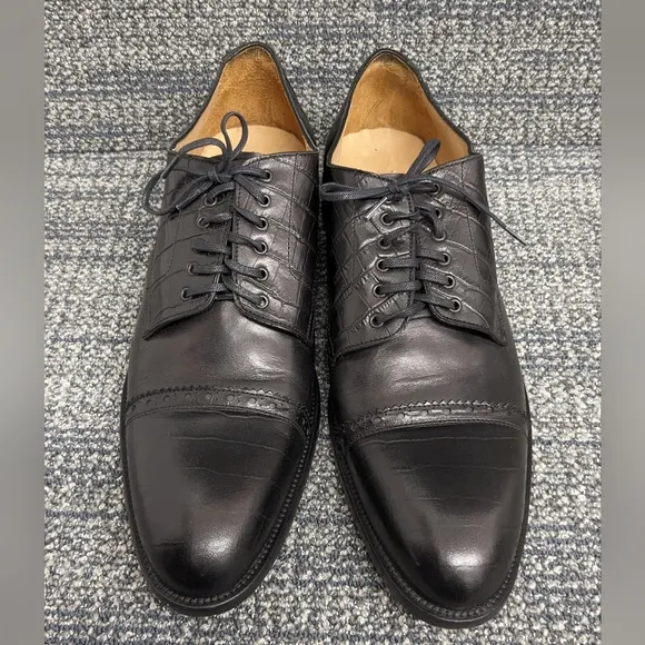 Paul Fredrick Mens Crocodile Embossed Leather Cap Toe Oxford Shoes Black 13M