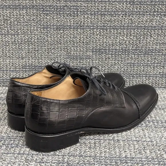 Paul Fredrick Mens Crocodile Embossed Leather Cap Toe Oxford Shoes Black 13M