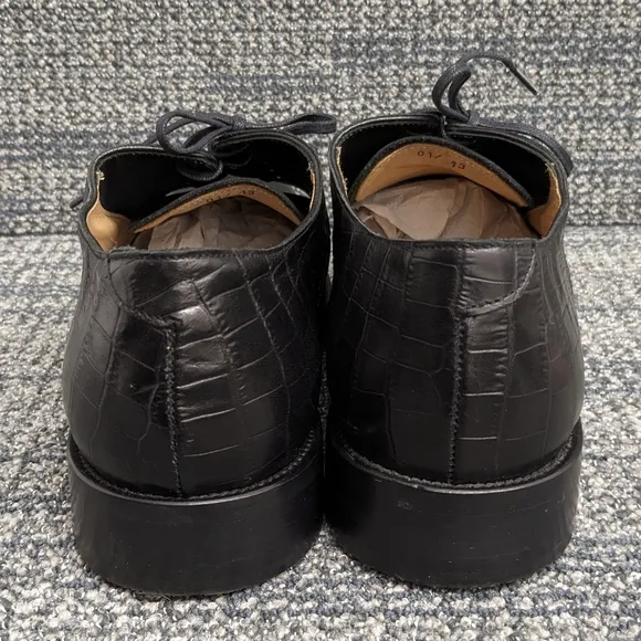 Paul Fredrick Mens Crocodile Embossed Leather Cap Toe Oxford Shoes Black 13M