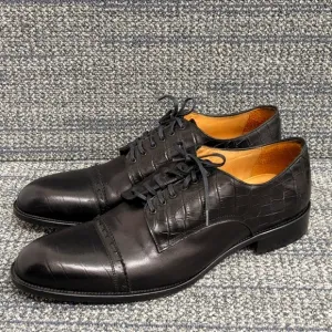 Paul Fredrick Mens Crocodile Embossed Leather Cap Toe Oxford Shoes Black 13M