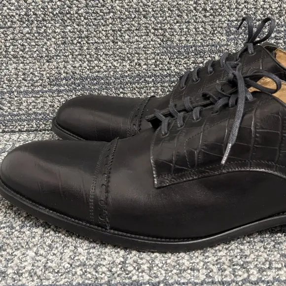 Paul Fredrick Mens Crocodile Embossed Leather Cap Toe Oxford Shoes Black 13M