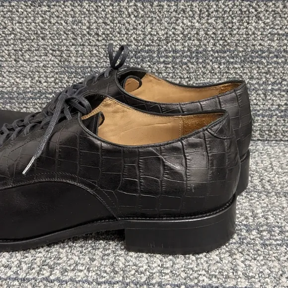 Paul Fredrick Mens Crocodile Embossed Leather Cap Toe Oxford Shoes Black 13M