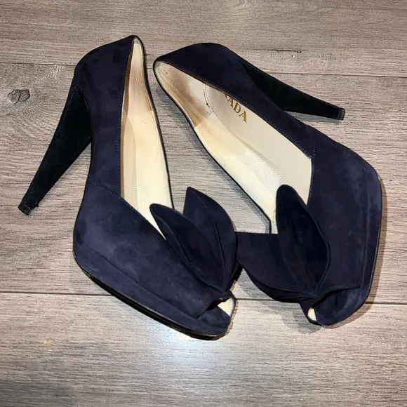 Prada Peep Toe Suede Heels