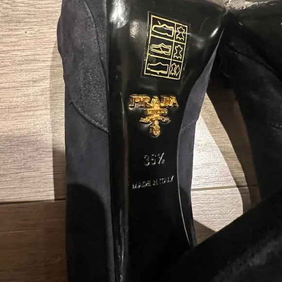 Prada Peep Toe Suede Heels
