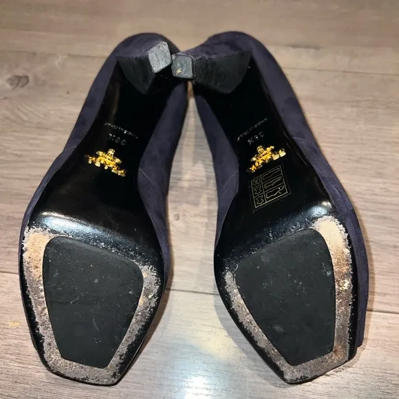 Prada Peep Toe Suede Heels