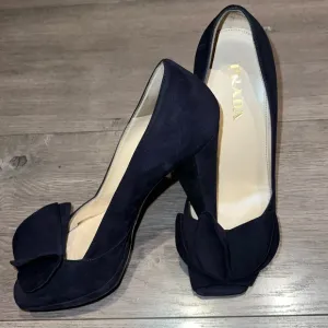 Prada Peep Toe Suede Heels